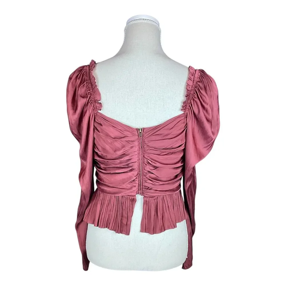 Ulla Johnson Mirelle Ruched Peplum Satin Blouse Desert Rose Size 6